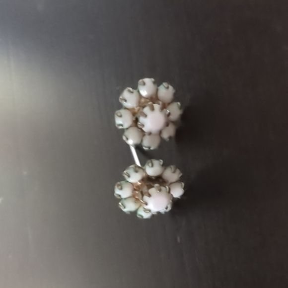 Milk Glass Floral Stud Earrings - Picture 1 of 1